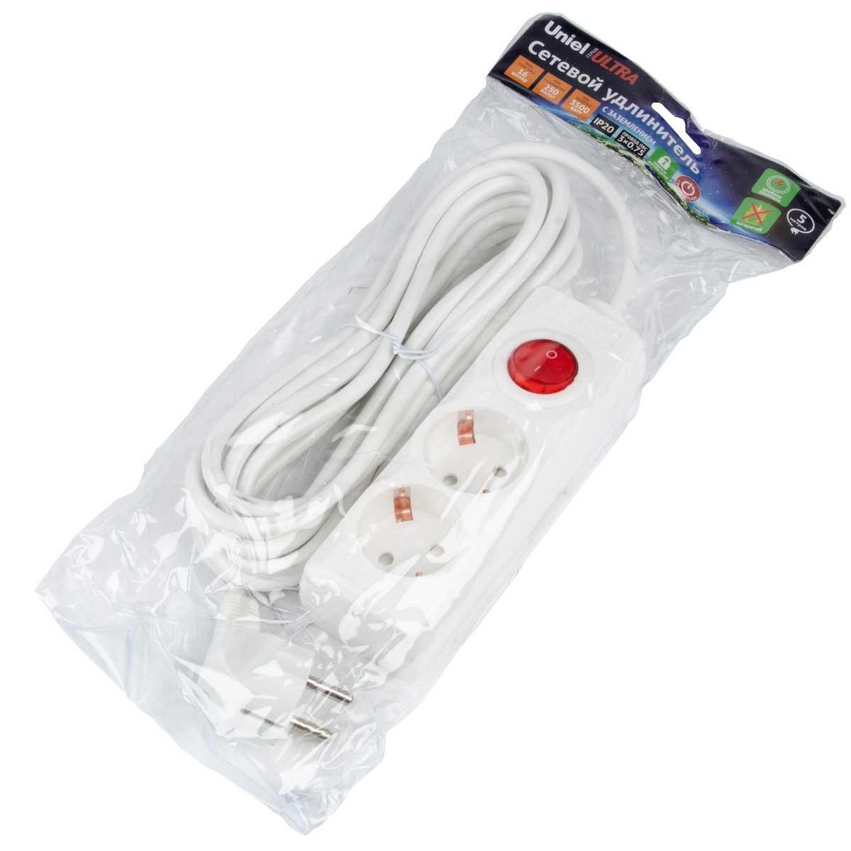 фото удлинитель uniel ultra 2гн х 5м с/з s-gcu2-5b white ul-00010012 | 220svet.ru