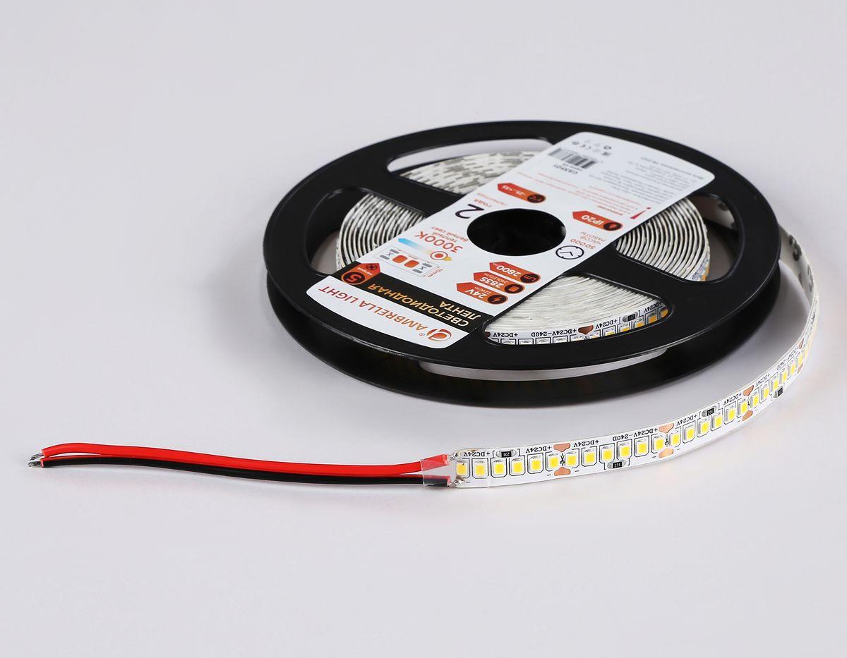 фото светодиодная лента теплый белый ambrella light 22w/m 240led/m 2835smd 3000к 5m gs3501 | 220svet.ru